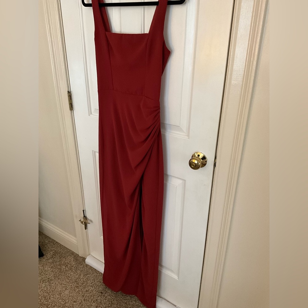 Lulu's Disposition Rust Ruched Maxi Dress - Picture 6 of 9